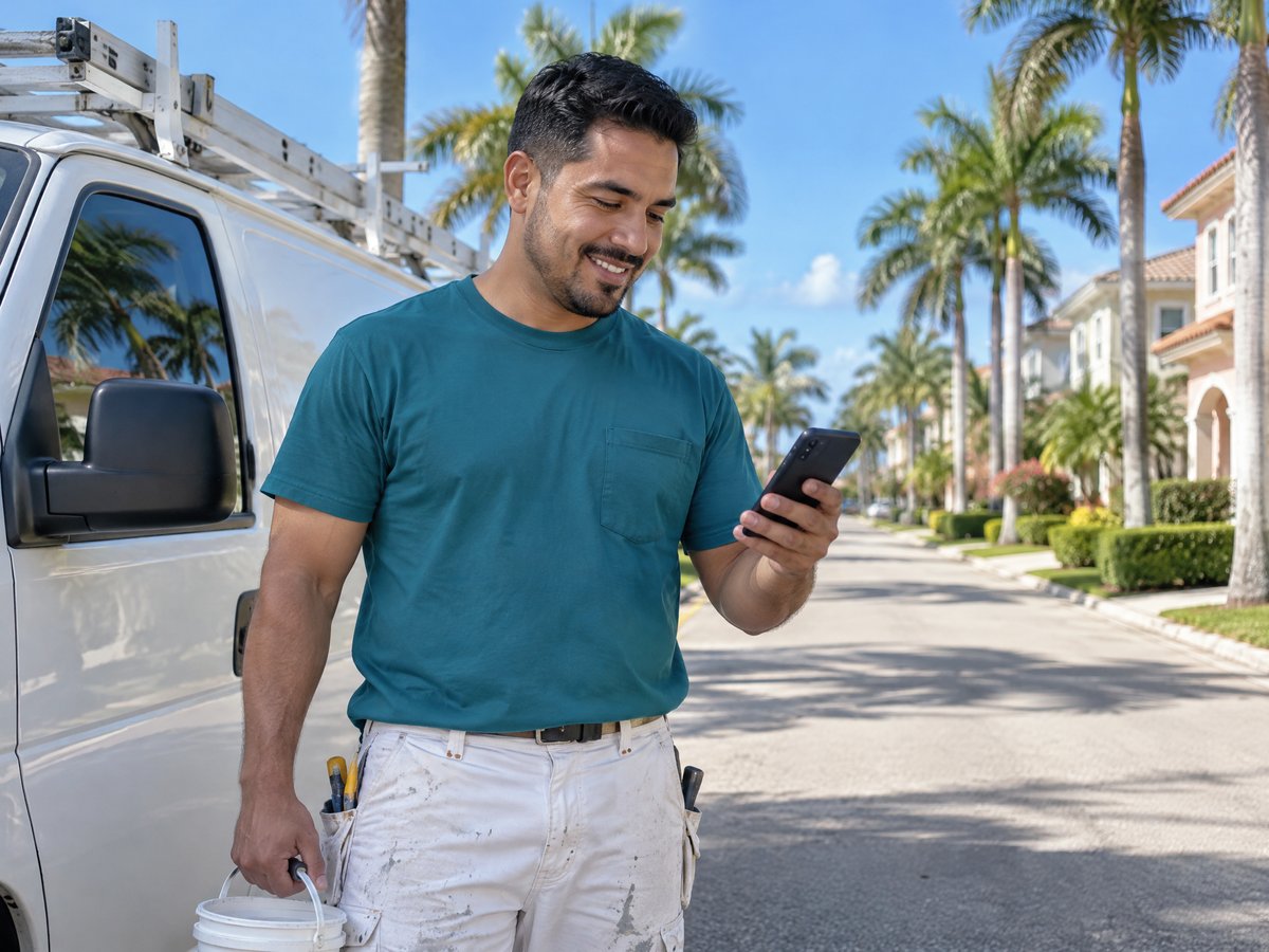 Local pro checking a new job request on his phone